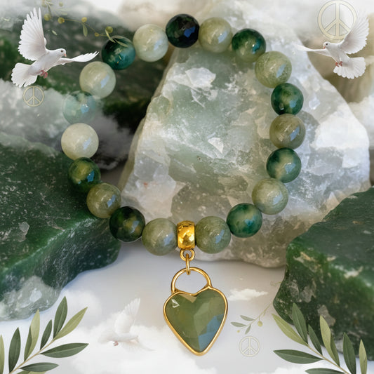 Blue Green Chalcedony & Green Jade bracelet for Goodluck and peace