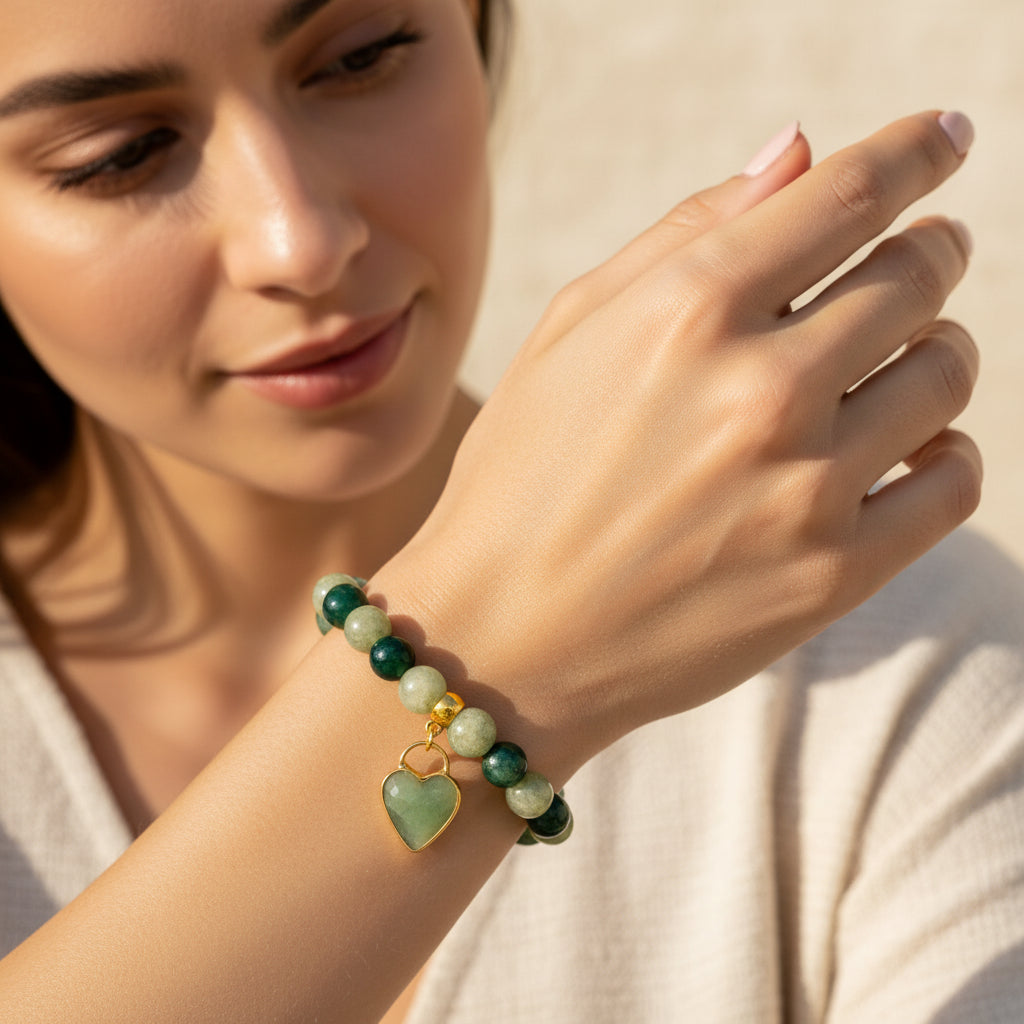 Blue Green Chalcedony & Green Jade bracelet for Goodluck and peace