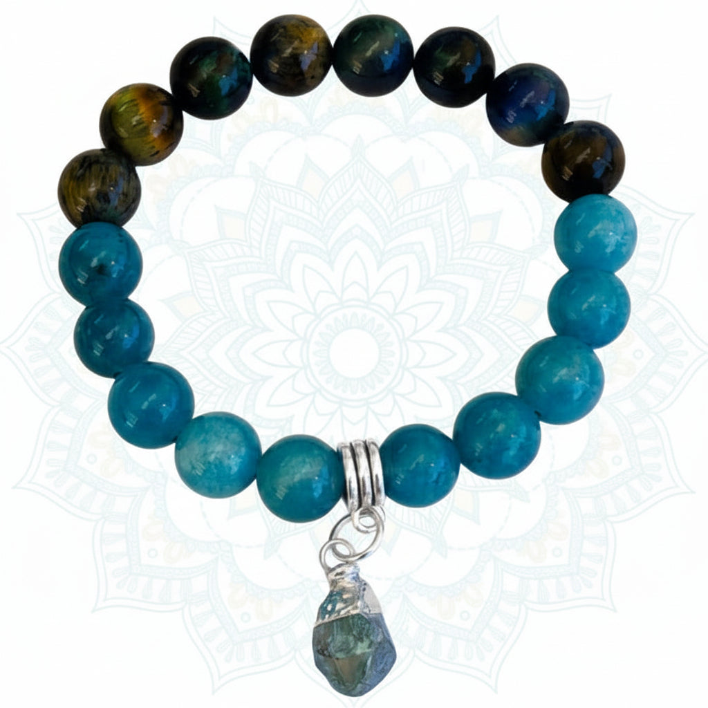 Blue Green Tigers Eye & Apatite bracelet for clarity and harmony