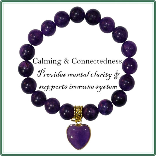 Amethyst Stone Bracelet featuring an Amethyst Heart Shaped Charm