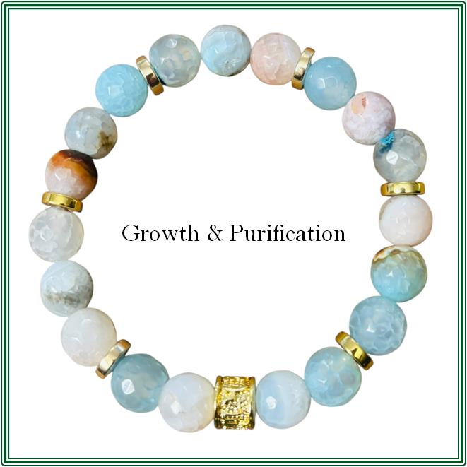 Bevelled Aquamarine Agate Bracelet with gold-plated Brass main charm and findings.
