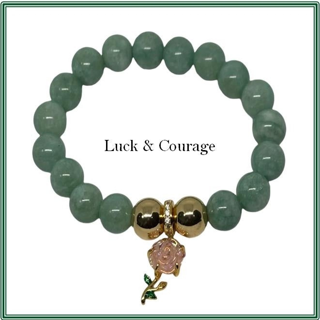 Green Jade and Gold Hematite with Stirling Silver Charm