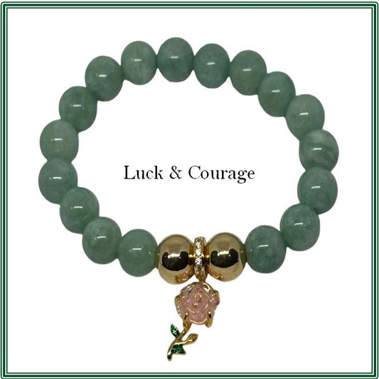 Green Jade and Gold Hematite with Stirling Silver Charm