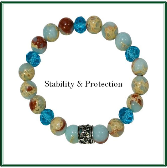 Imperial Blue Jasper & blue crystal Bracelet with a finding