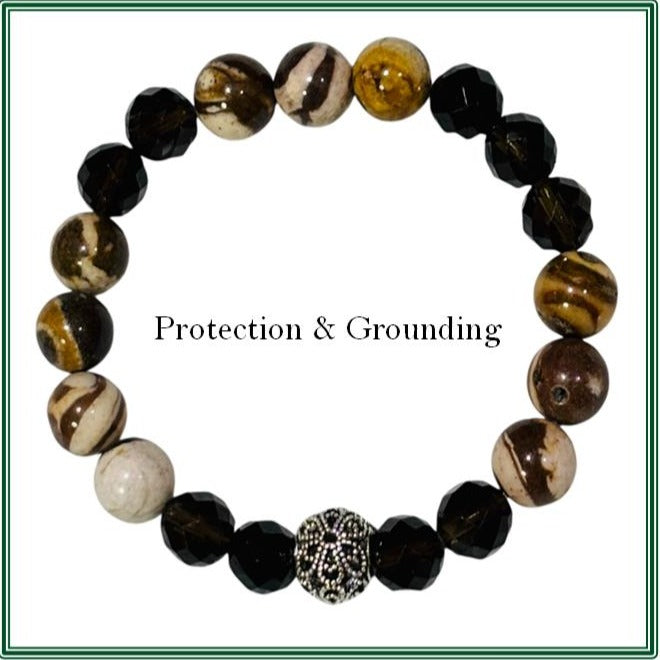 Australian Jasper and Smokey Quartz Crystal with Tibetan finding - Small